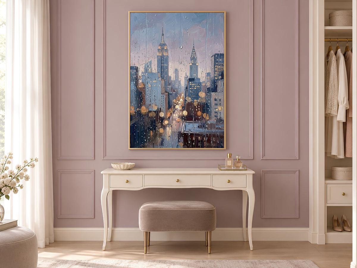 NYC Skyline Wall Art, Impasto Oil Painting Print - Digital Download