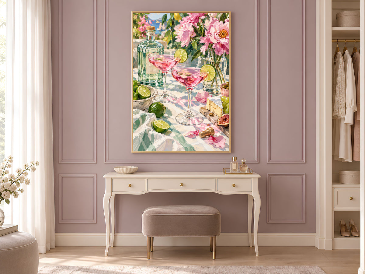 Pink Cocktail Wall Art, Impasto Oil Painting Print - Digital Download