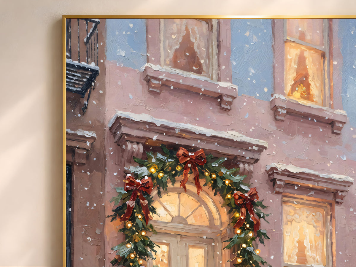 Brownstone Christmas Wall Art, NYC Stoop Print - Digital Download