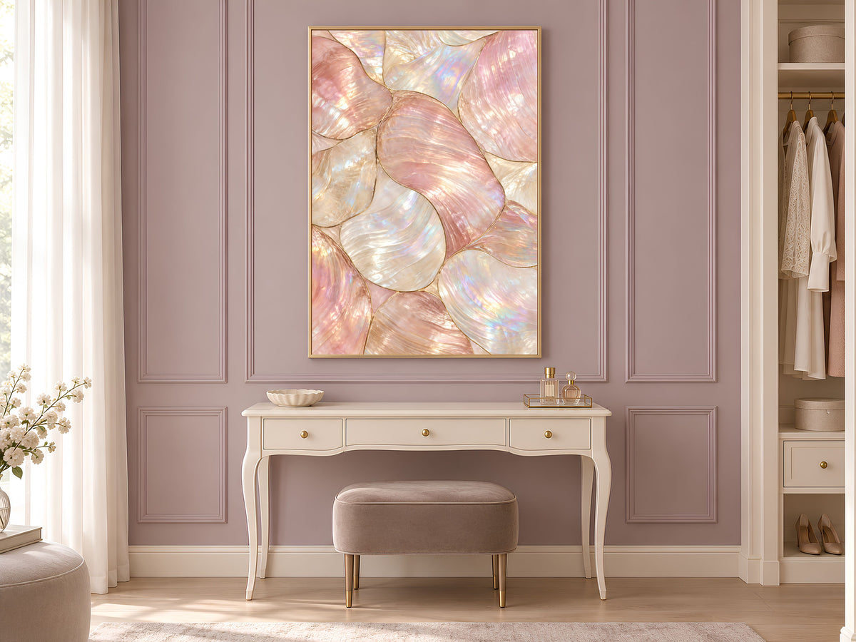 Pearlescent Pink Wall Art, Mother of Pearl Style Abstract Print, Iridescent Shell Pattern, Digital Download