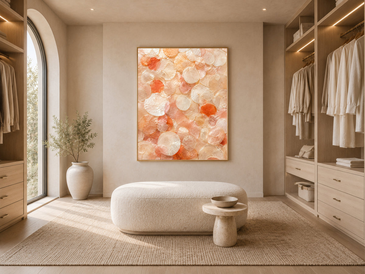 Terracotta Coral Capiz Shell Wall Art, Warm Orange Ombre Print - Digital Downlaod