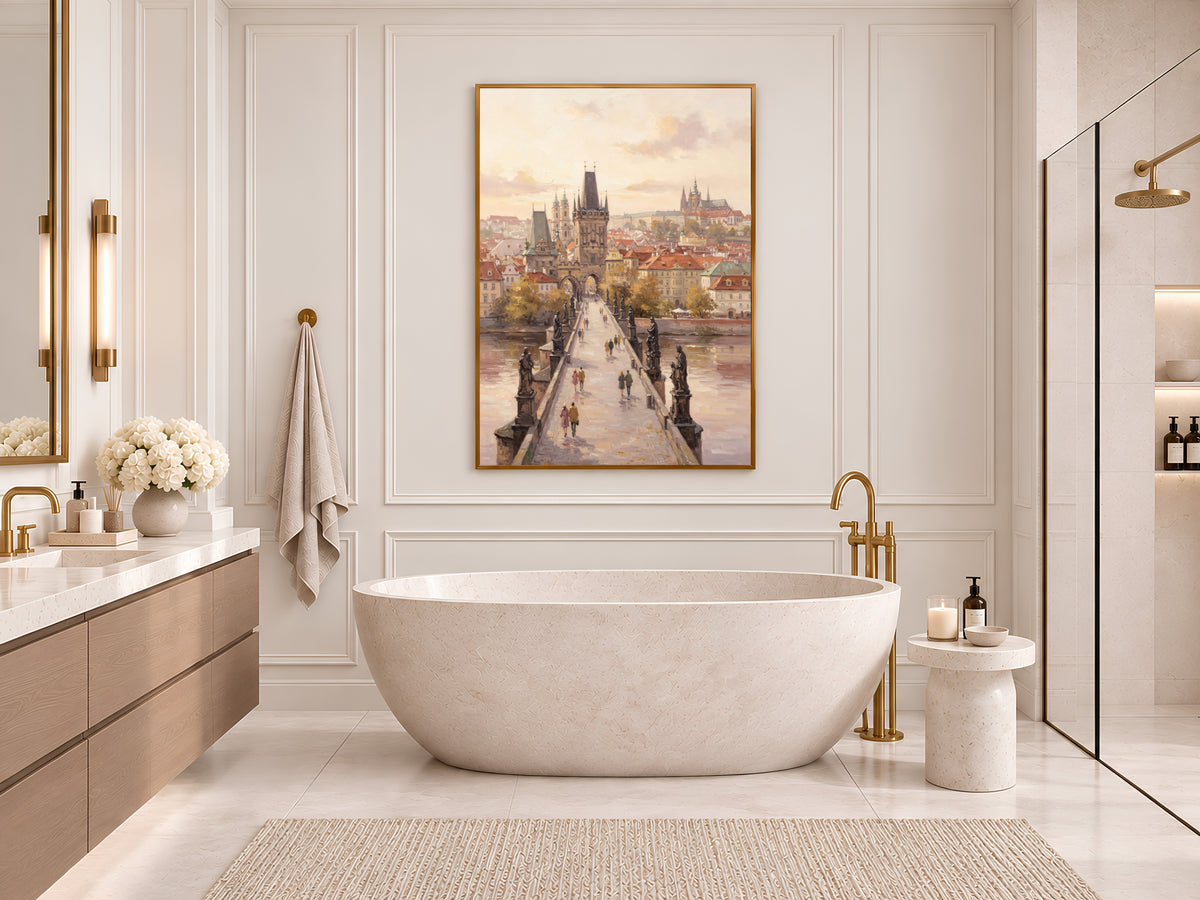 Prague Charles Bridge Painting Print, Pastel Prague Wall Art, Czech Republic City Art, Printable Digital Download