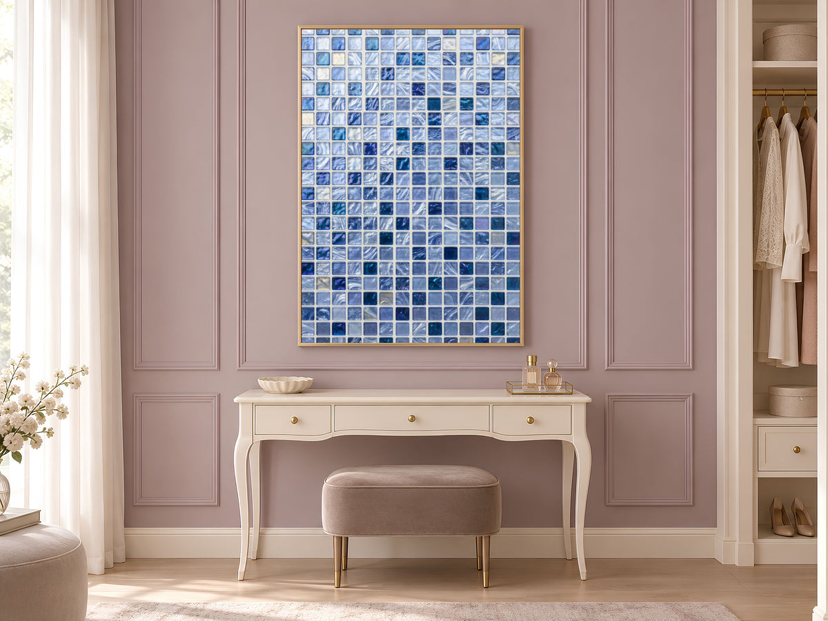 Blue Mosaic Wall Art, Icy Periwinkle Glass Tile Print - Digital Download