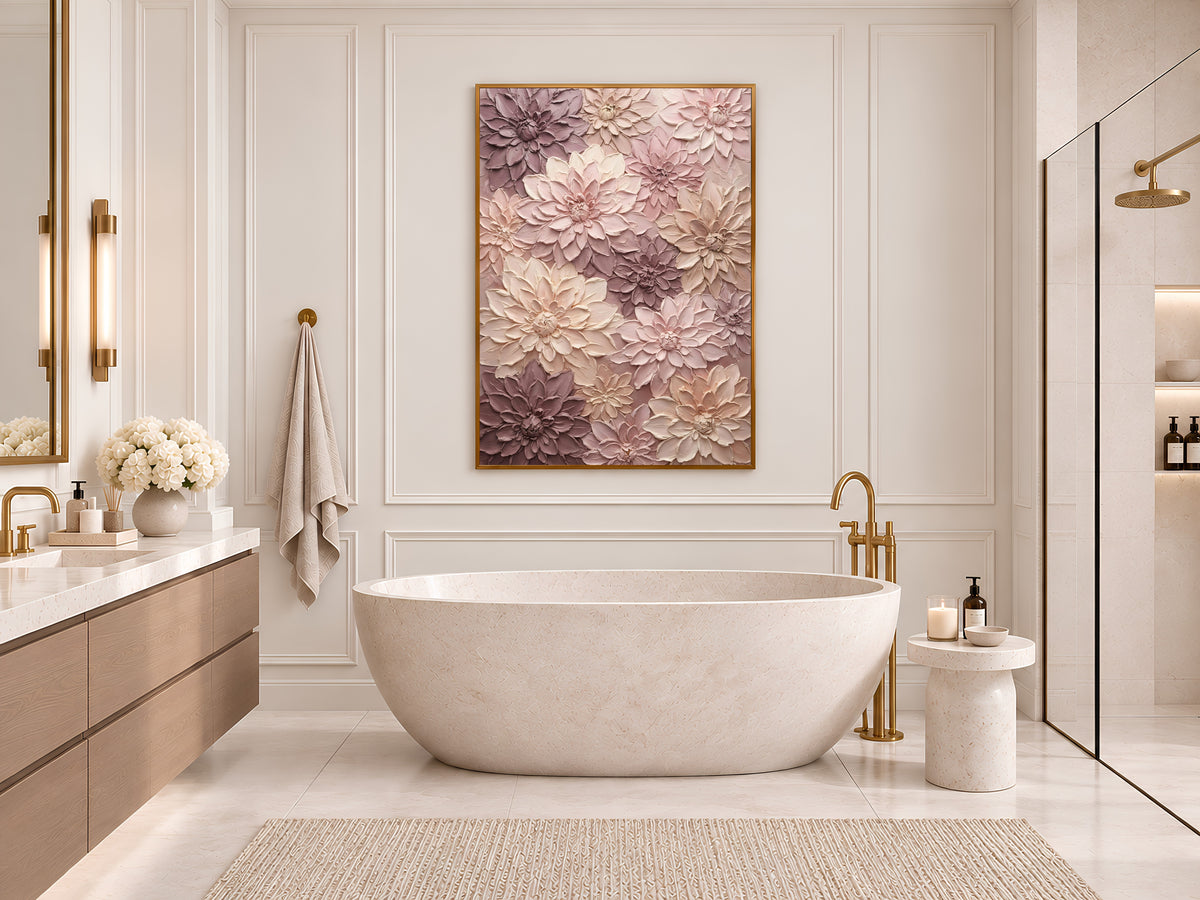 Pink Dahlia Painting Print, Textured Mauve Floral Wall Art, Blush Impasto Flower Art, Printable Digital Download