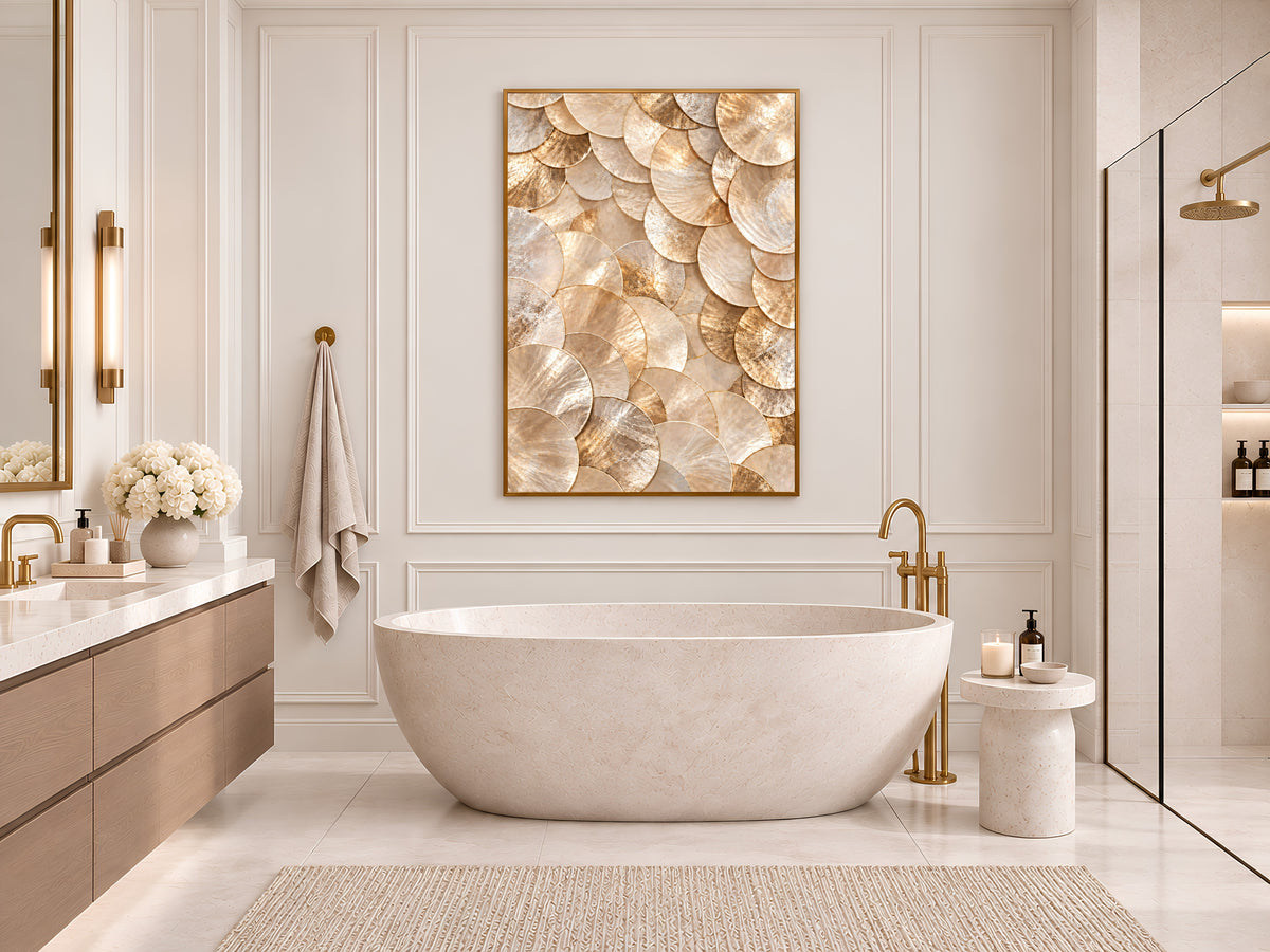 Gold Capiz Shell Print, Metallic Gold Shell Wall Art, Glam Abstract Texture Art, Printable Digital Download