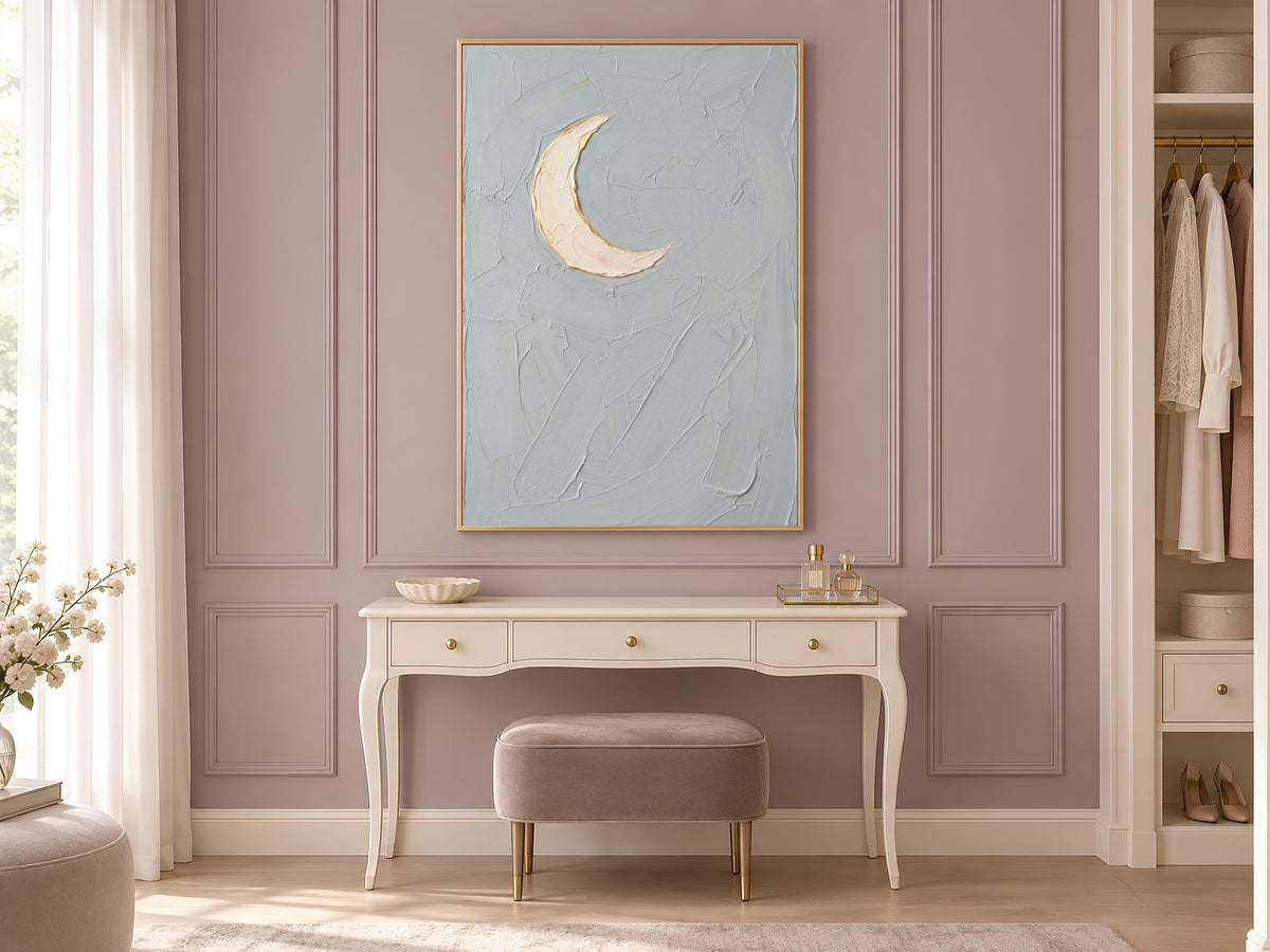 Minimalist Moon Wall Art, Impasto Oil Painting Print - Digital Download