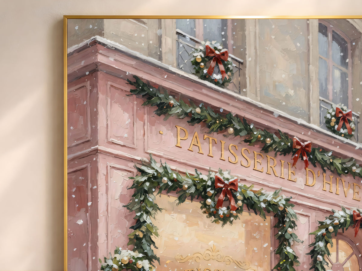French Patisserie Christmas Print, Pink Paris Bakery Wall Art - Digital Download