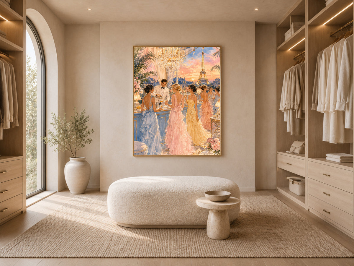 Parisian Rooftop Party Wall Art, Fashion Illustration Print - Digital Download