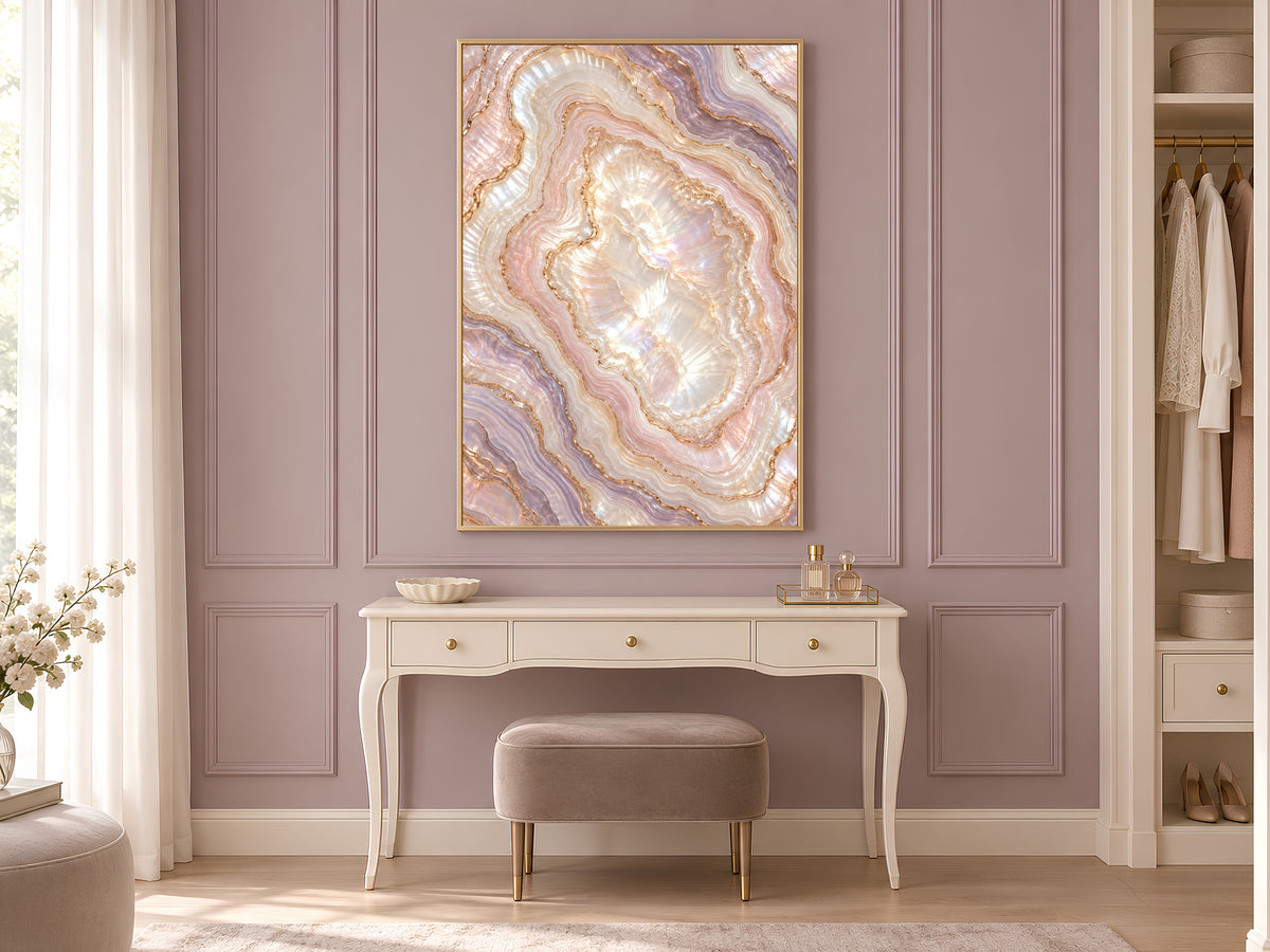 Pink Agate Wall Art, Pearl Geode Print, Blush Lilac Crystal Slice, Copper Gold Abstract, Glam Bedroom Decor, Opal Poster, Instant Download