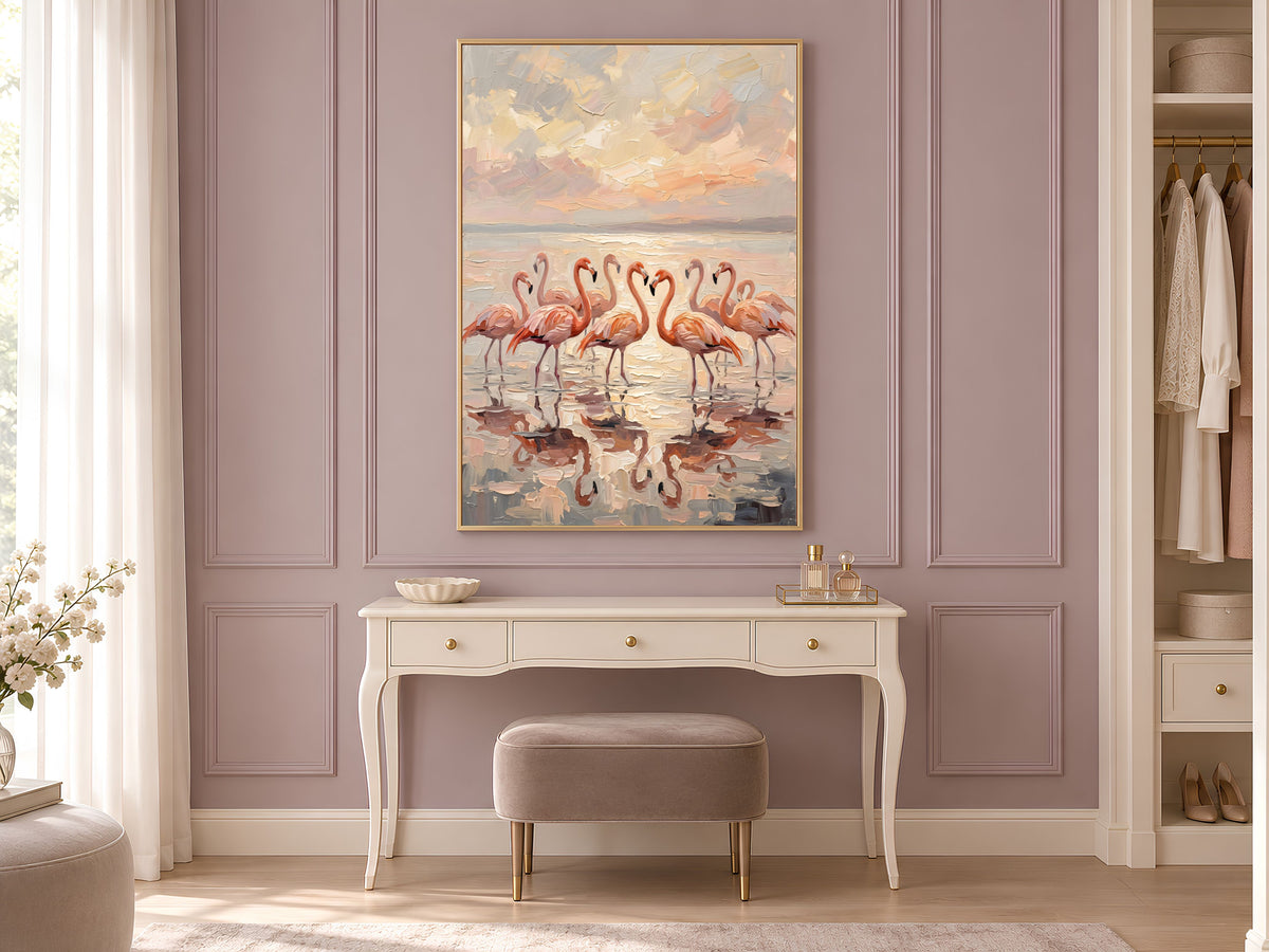 Flamingo Wall Art, Impasto Oil Painting Print - Digital Download