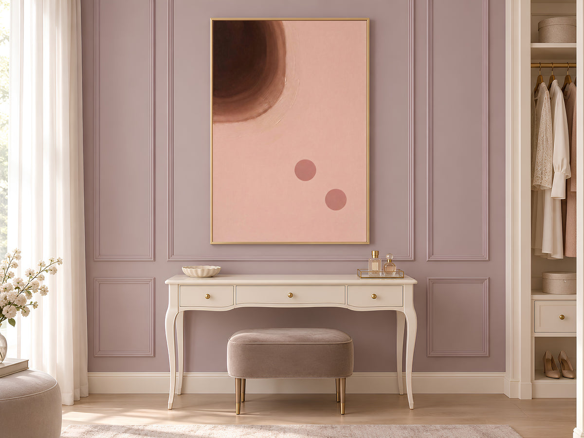 Blush Pink Brown Abstract Painting, Mid Century Modern Wall Art, Minimalist Circle Print, Chocolate Mocha Boho Decor, Instant Download