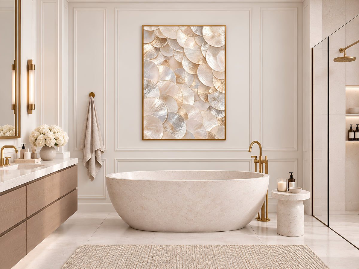 Neutral Capiz Shell Print, Champagne Pearl Shell Wall Art, Beige Abstract Texture Art, Printable Digital Download