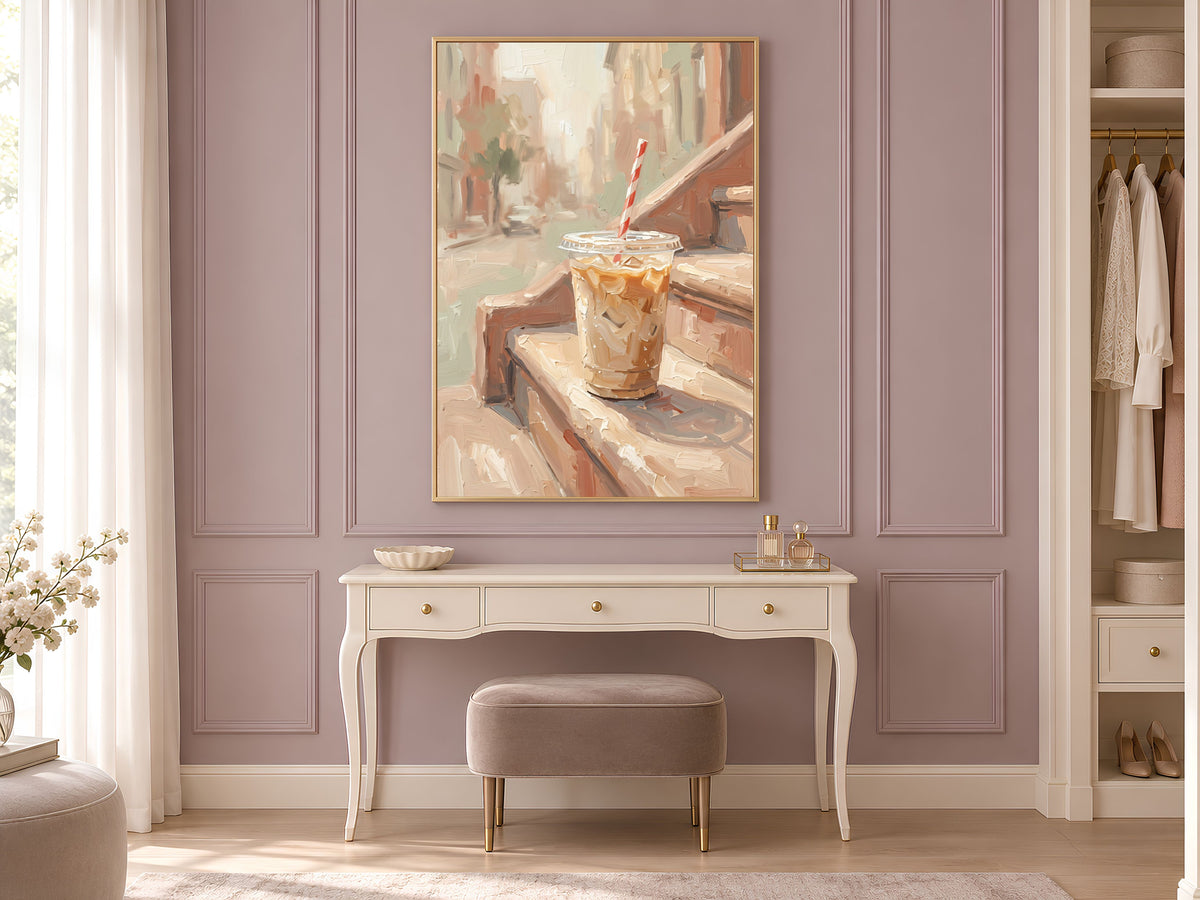 Iced Coffee Wall Art, Impasto Oil Painting Print, Fine Art Still Life Kitchen Decor - Digital Download