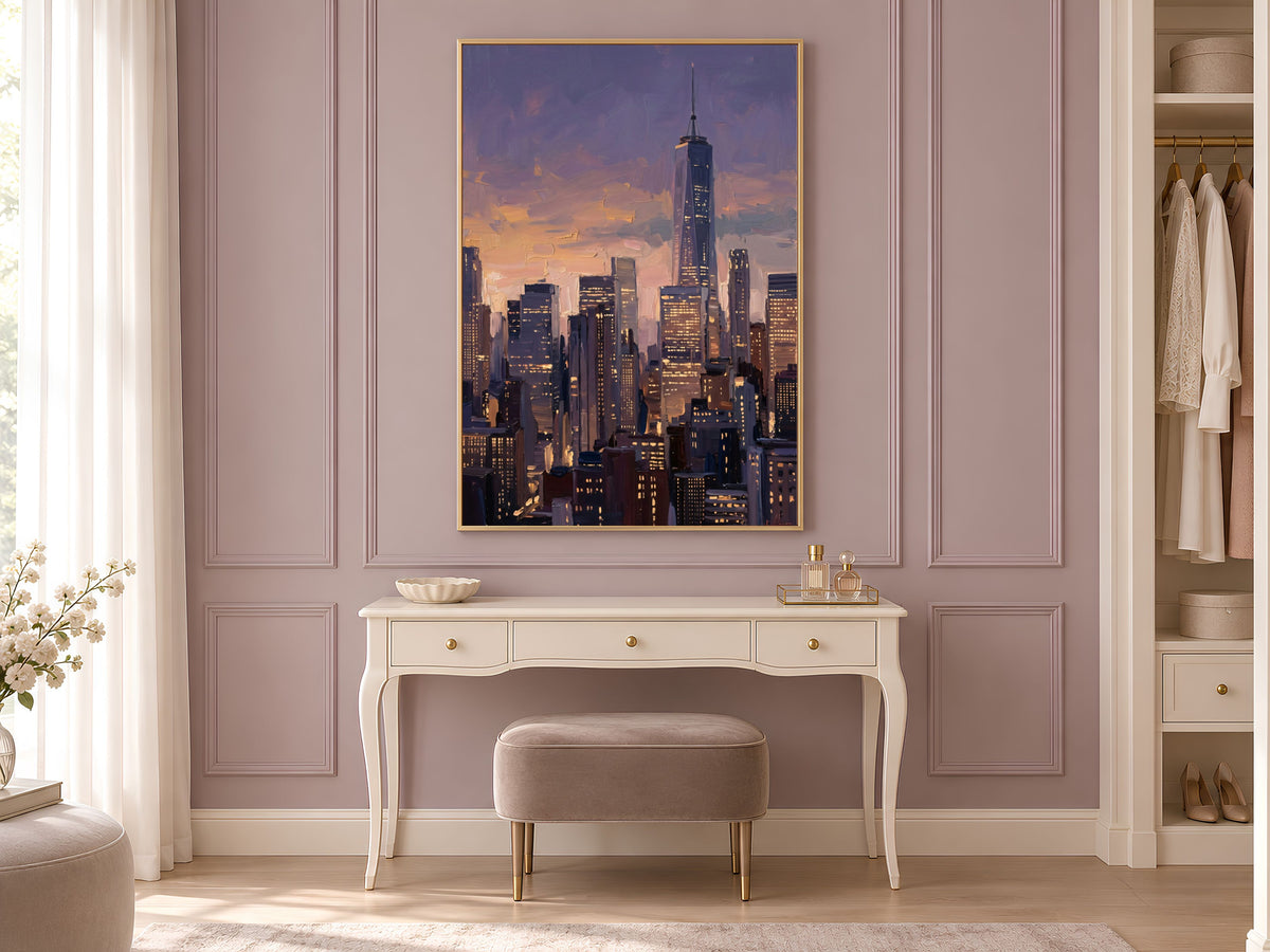 NYC Skyline Wall Art, Impasto Oil Painting Print - Digital Download