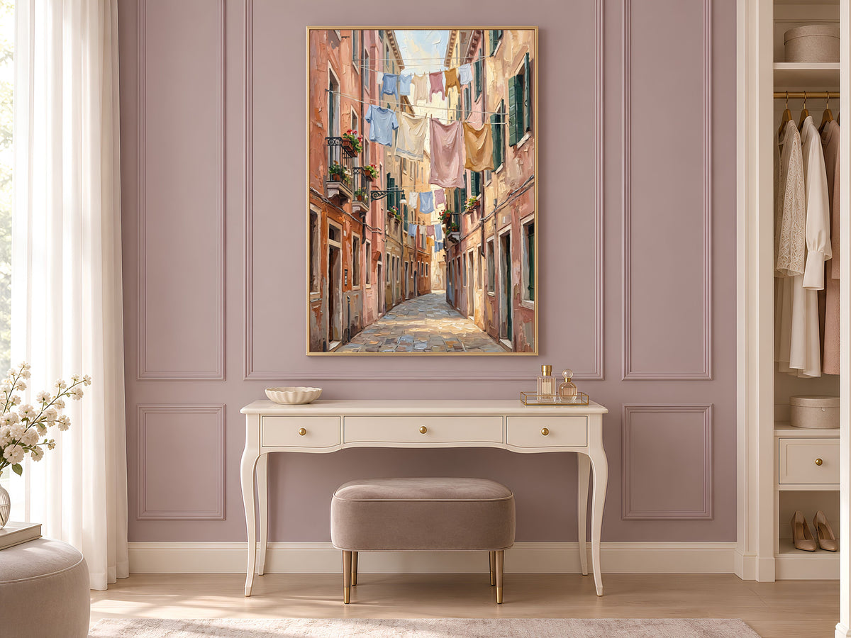 European Alleyway Wall Art, Impasto Oil Painting Print - Digital Download