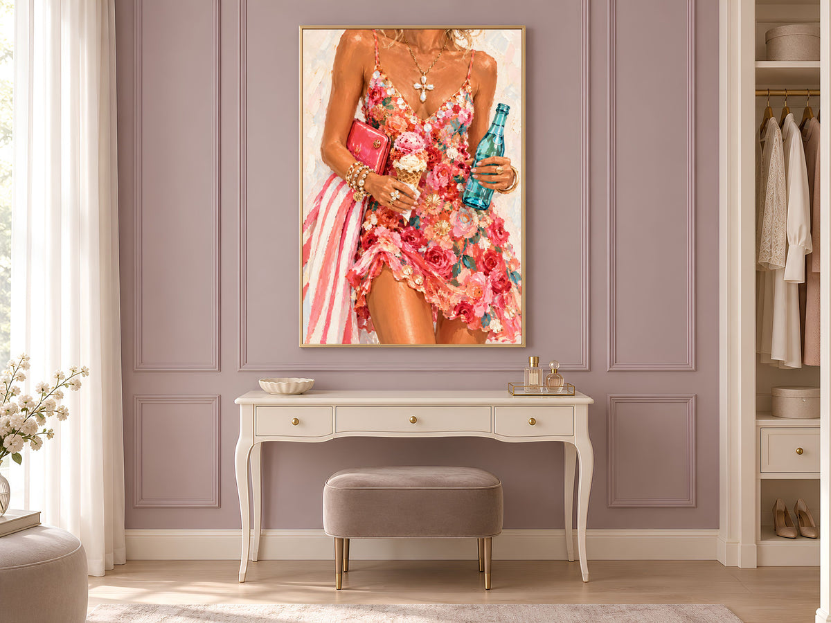 Summer Floral Dress Wall Art, Impasto Oil Painting Print - Digital Download