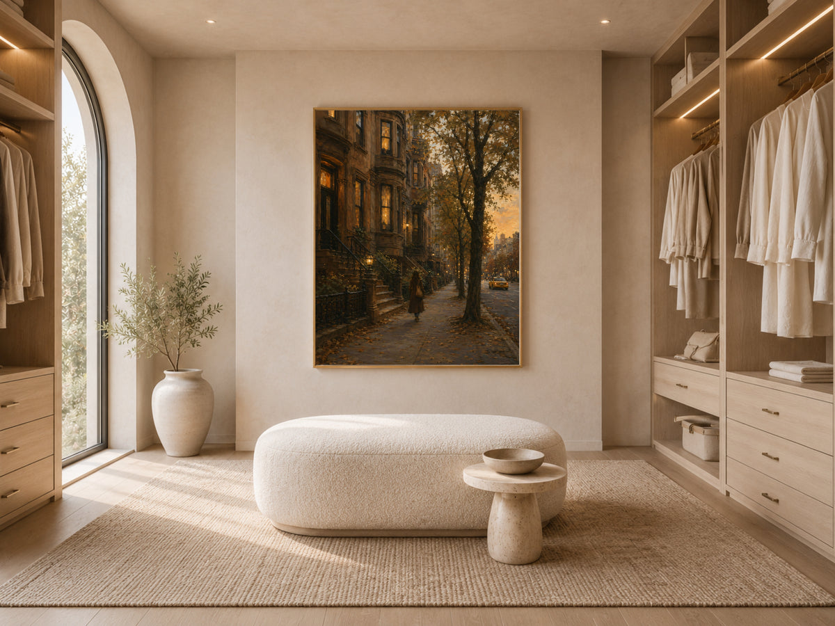 Brownstone Wall Art, Autumn New York Print, NYC Street Painting - Digital Download