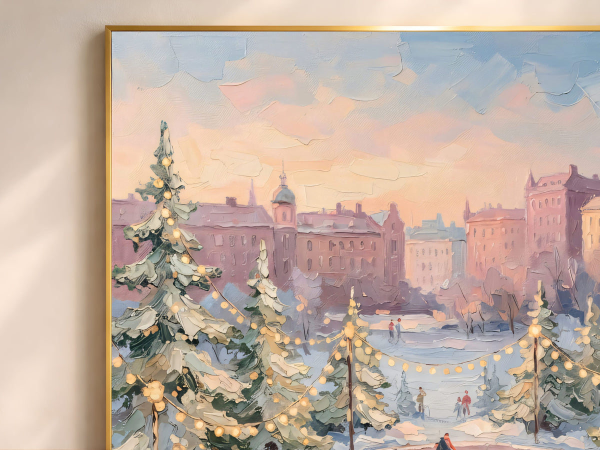 Ice Skating Rink Wall Art, Pink Sky Winter Print - Digital Download
