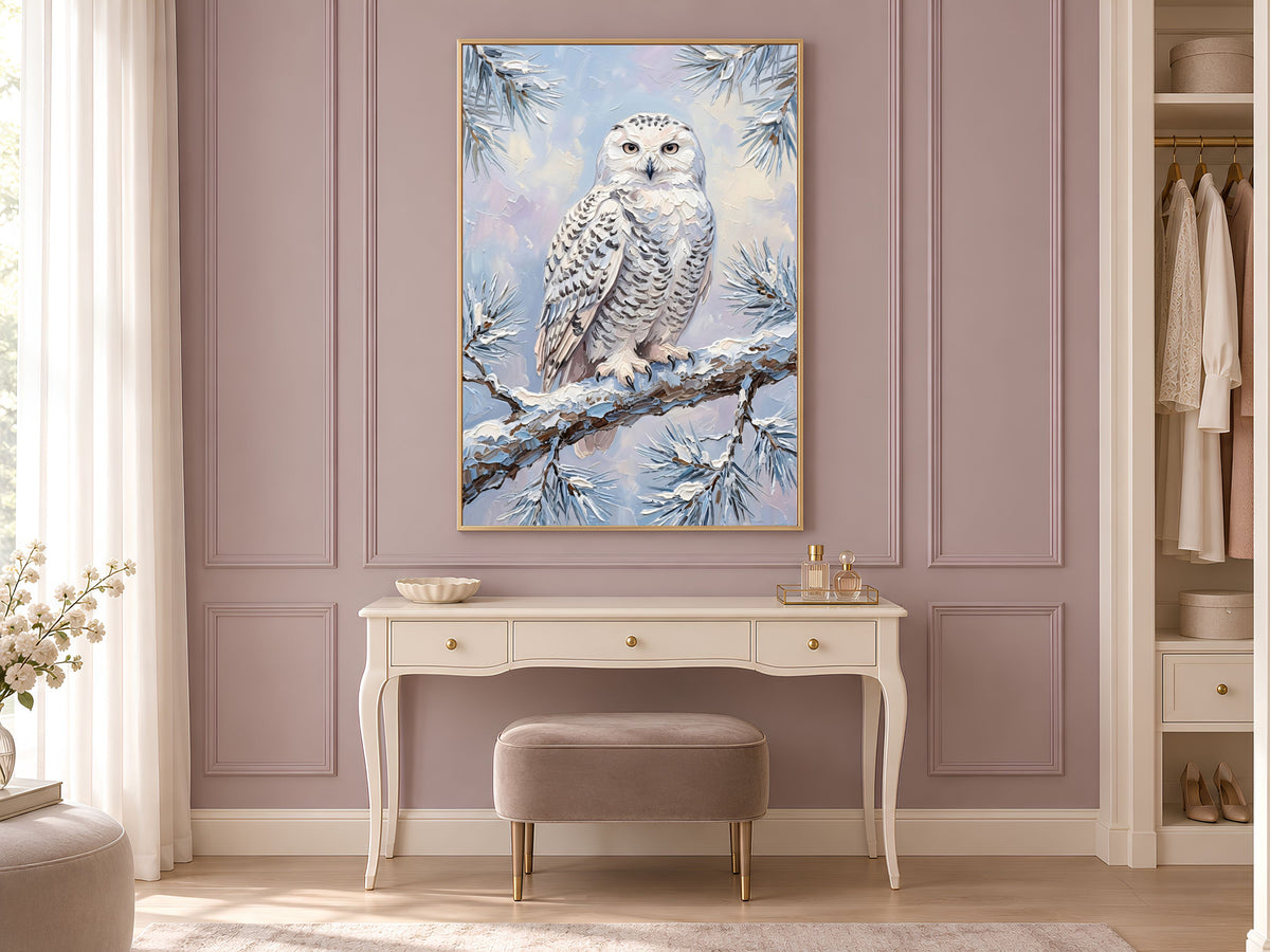 Snowy Owl Wall Art, Impasto Oil Painting Print - Digital Download