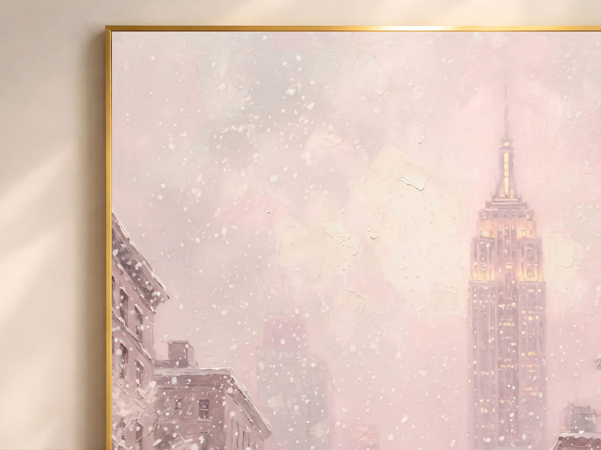Pink Empire State Building Print, Monochrome NYC Taxi Wall Art - Digital Download