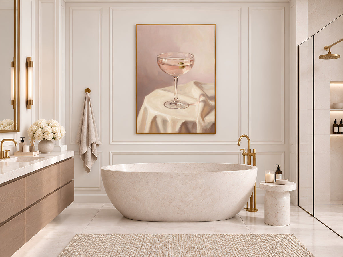 Pink Martini Painting Print, Olive Cocktail Still Life, Blush Bar Cart Wall Art, Printable Digital Download