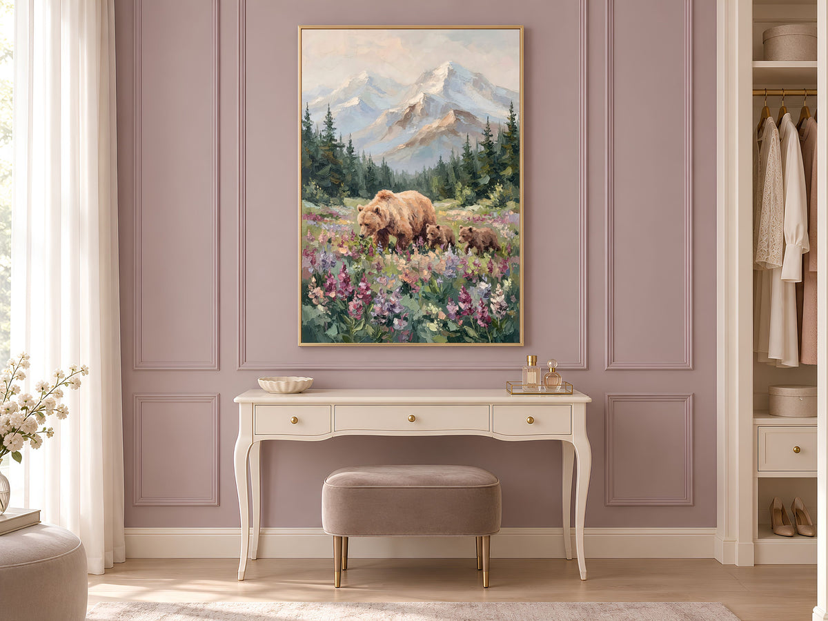 Grizzly Bear Wall Art, Impasto Oil Painting Print - Digital Download
