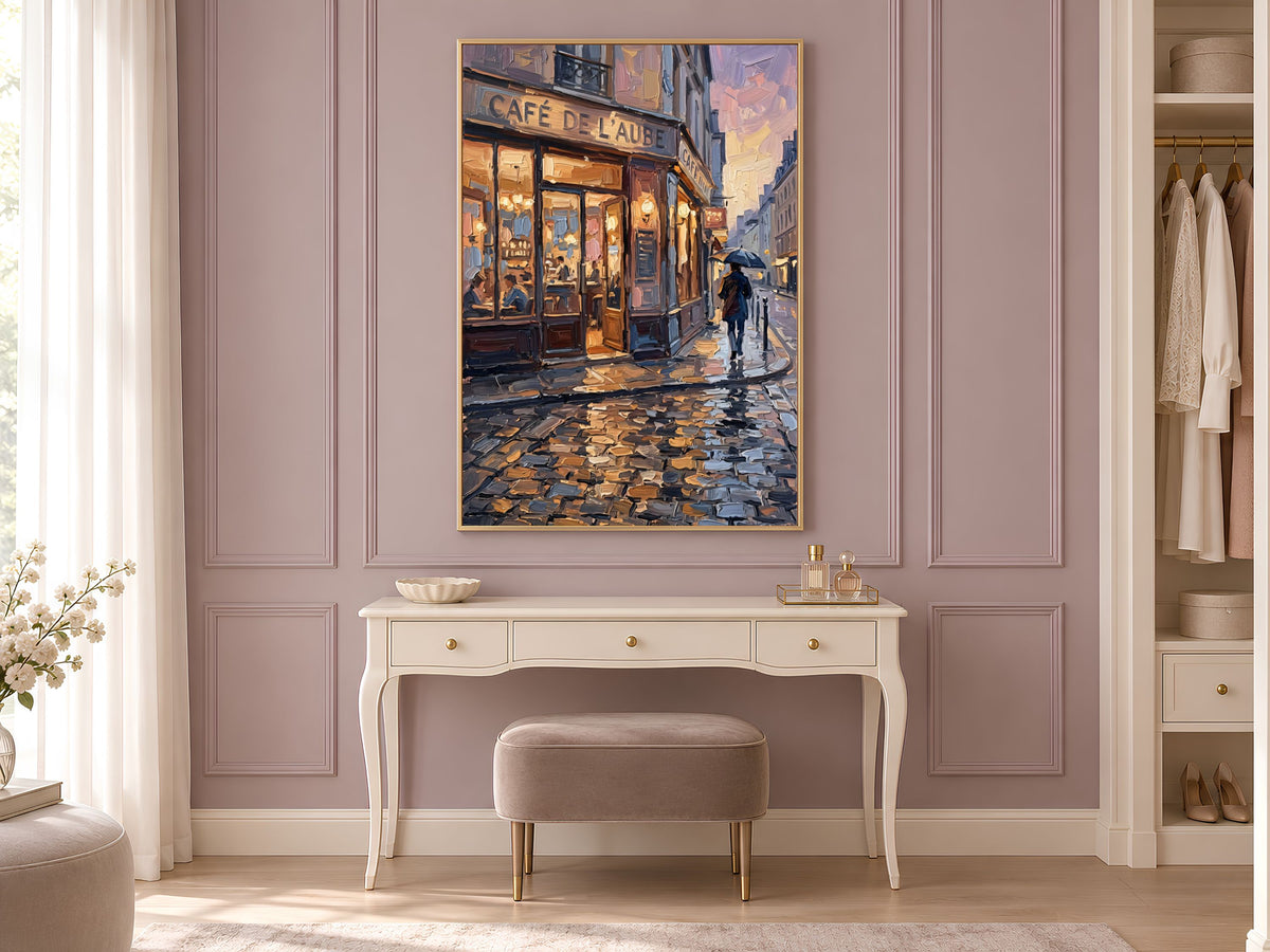 Parisian Cafe Wall Art, Impasto Oil Painting Print - Digital Download