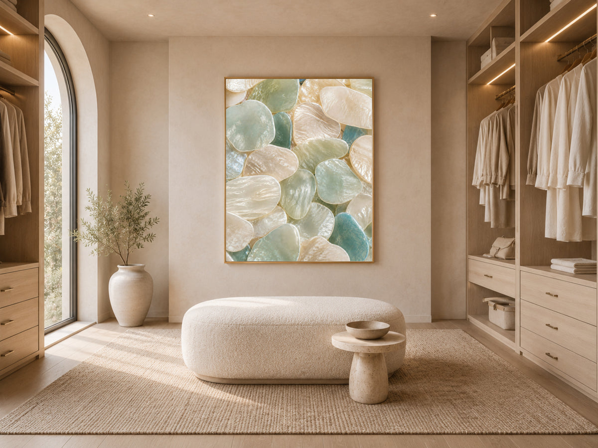 Sea Foam Capiz Shell Wall Art, Mint Cream Ombre Print - Digital Download