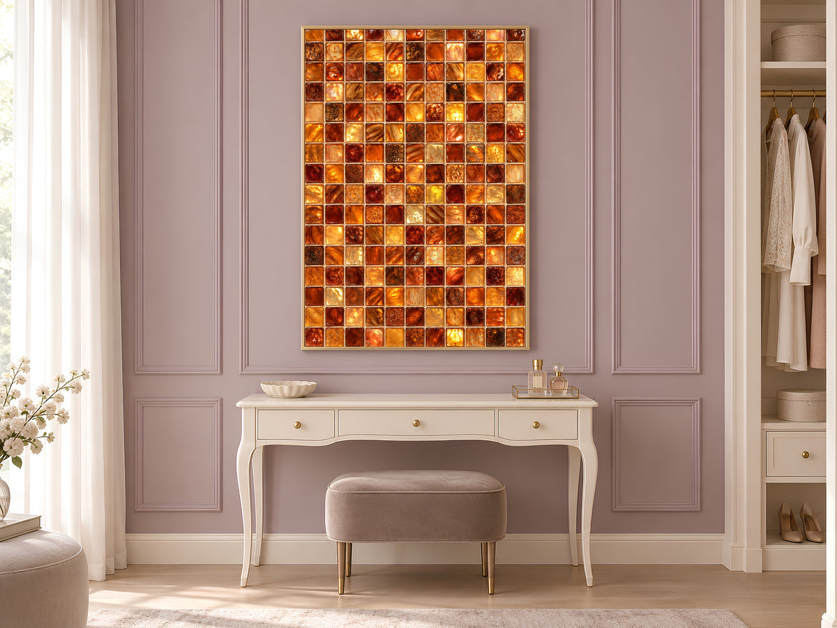 Amber Mosaic Wall Art, Copper Gold Glass Tile Print - Digital Download
