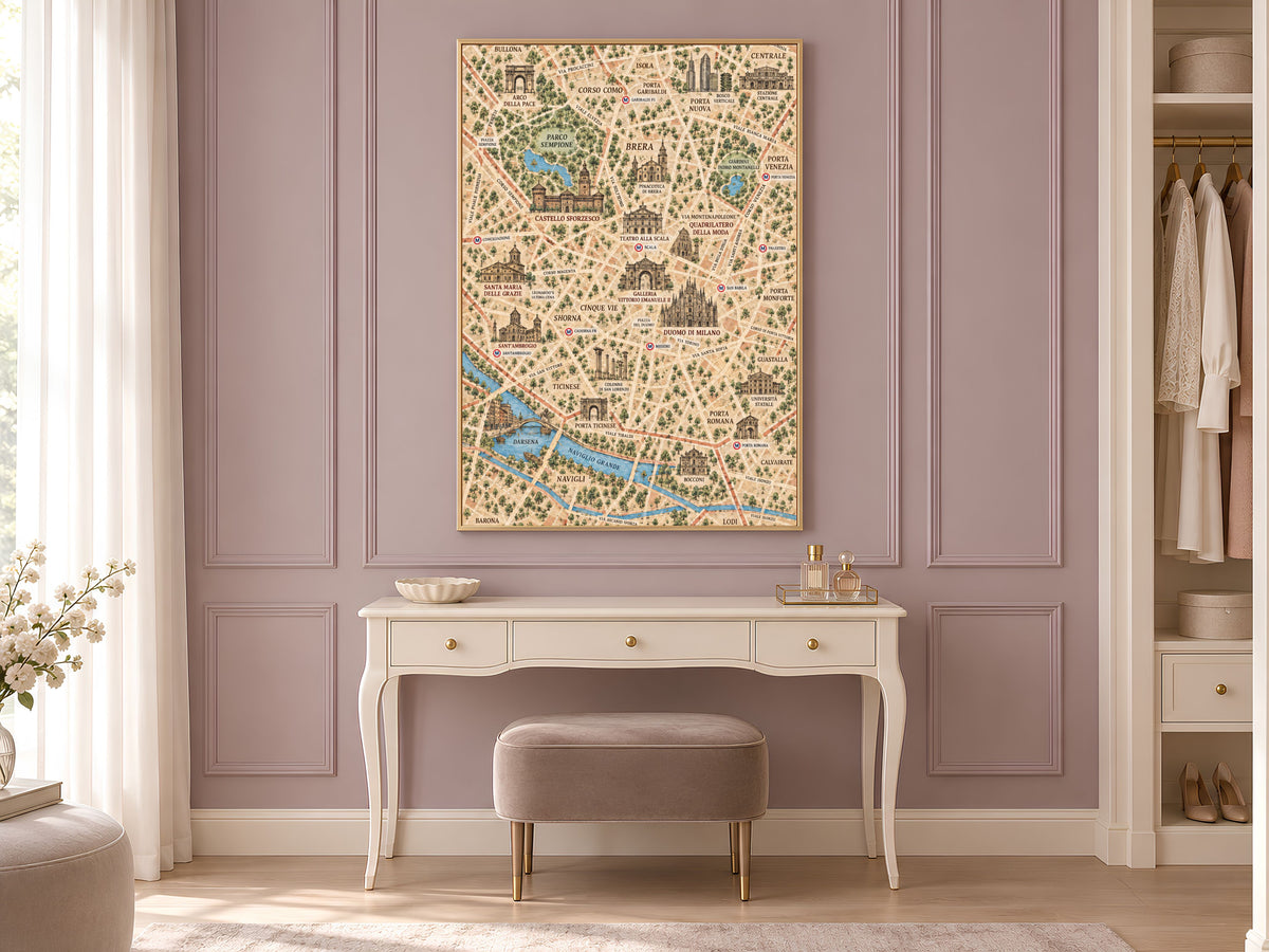 Milan Map Wall Art, Illustrated City Map Print - Digital Download