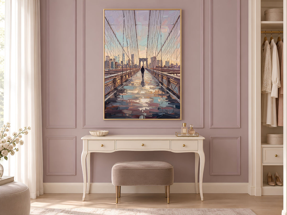 Brooklyn Bridge Wall Art, Impasto Oil Painting Print - Digtal Download