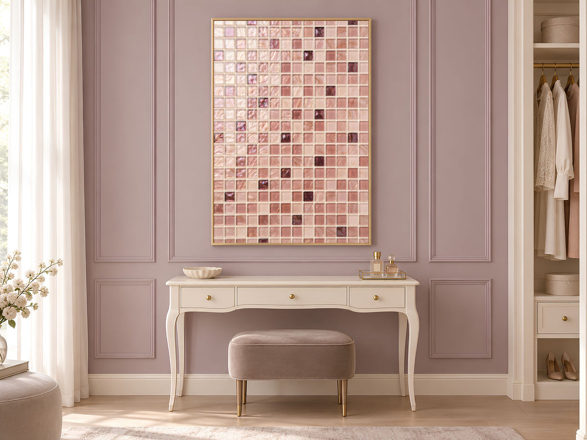 Neutral Mosaic Wall Art, Champagne Glass Tile Print - Digital Download