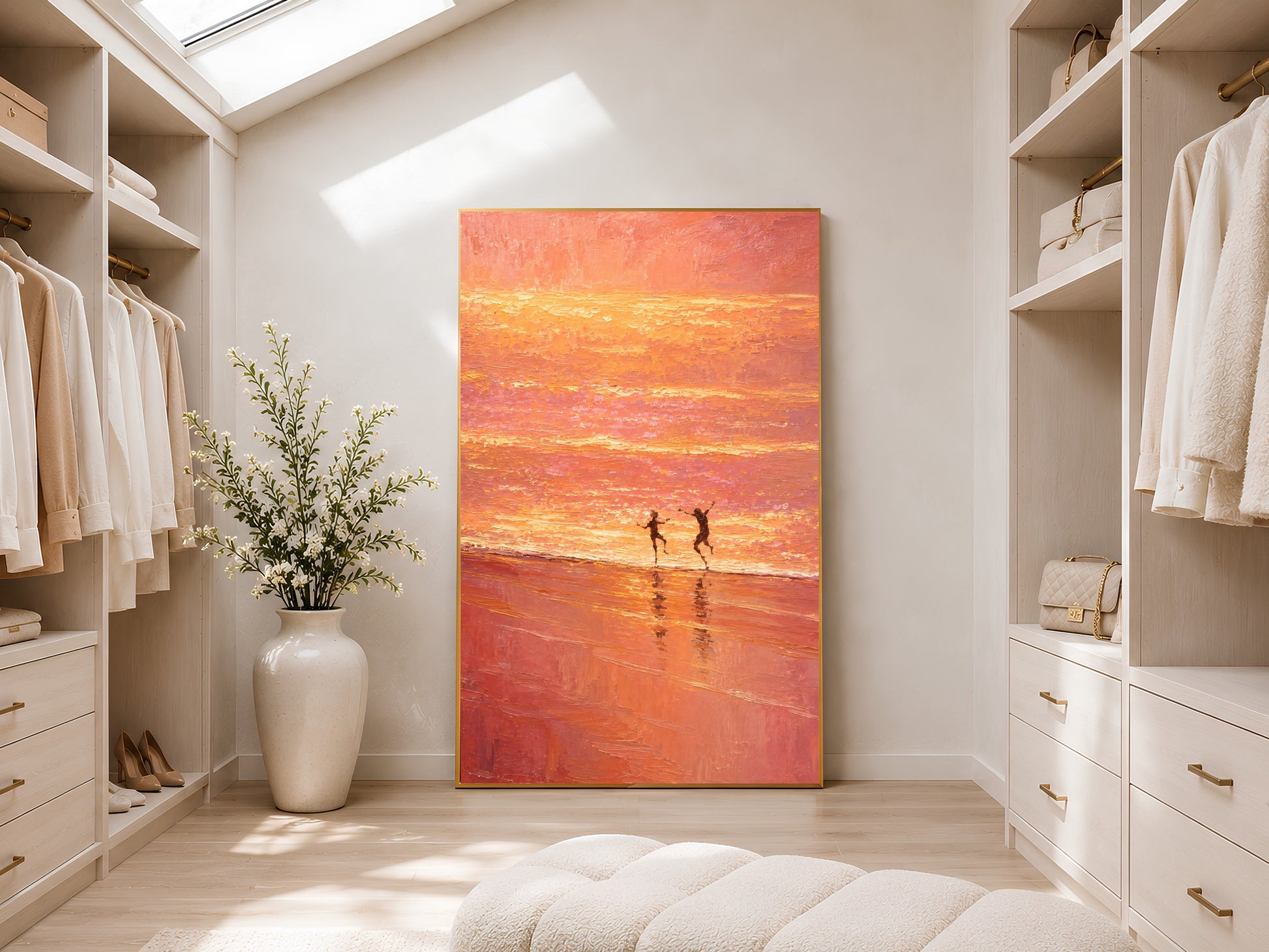 Neutral beige printable wall art sizing guide showing included digital download ratios and dimensions for multiple print sizes.