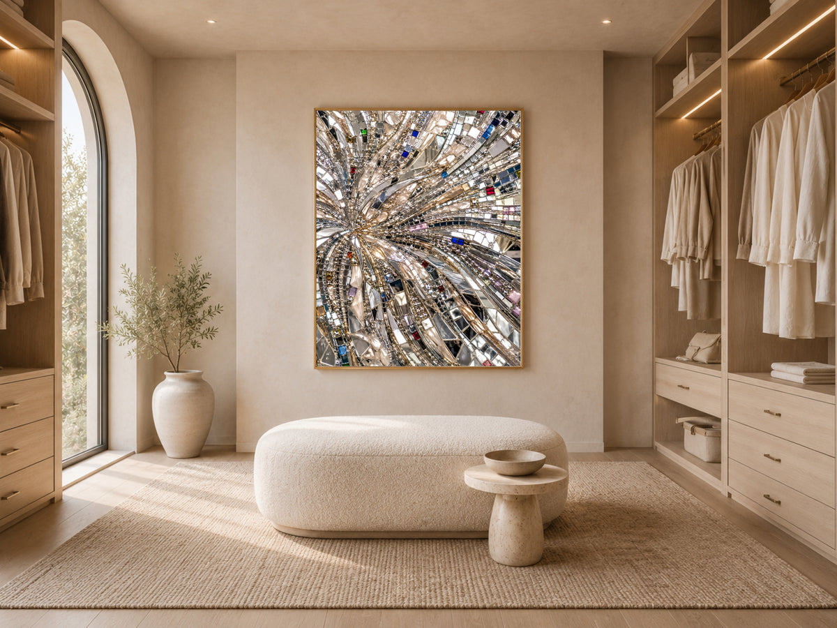Mirror Mosaic Wall Art, Jeweled Disco Sunburst Print - Digital Download