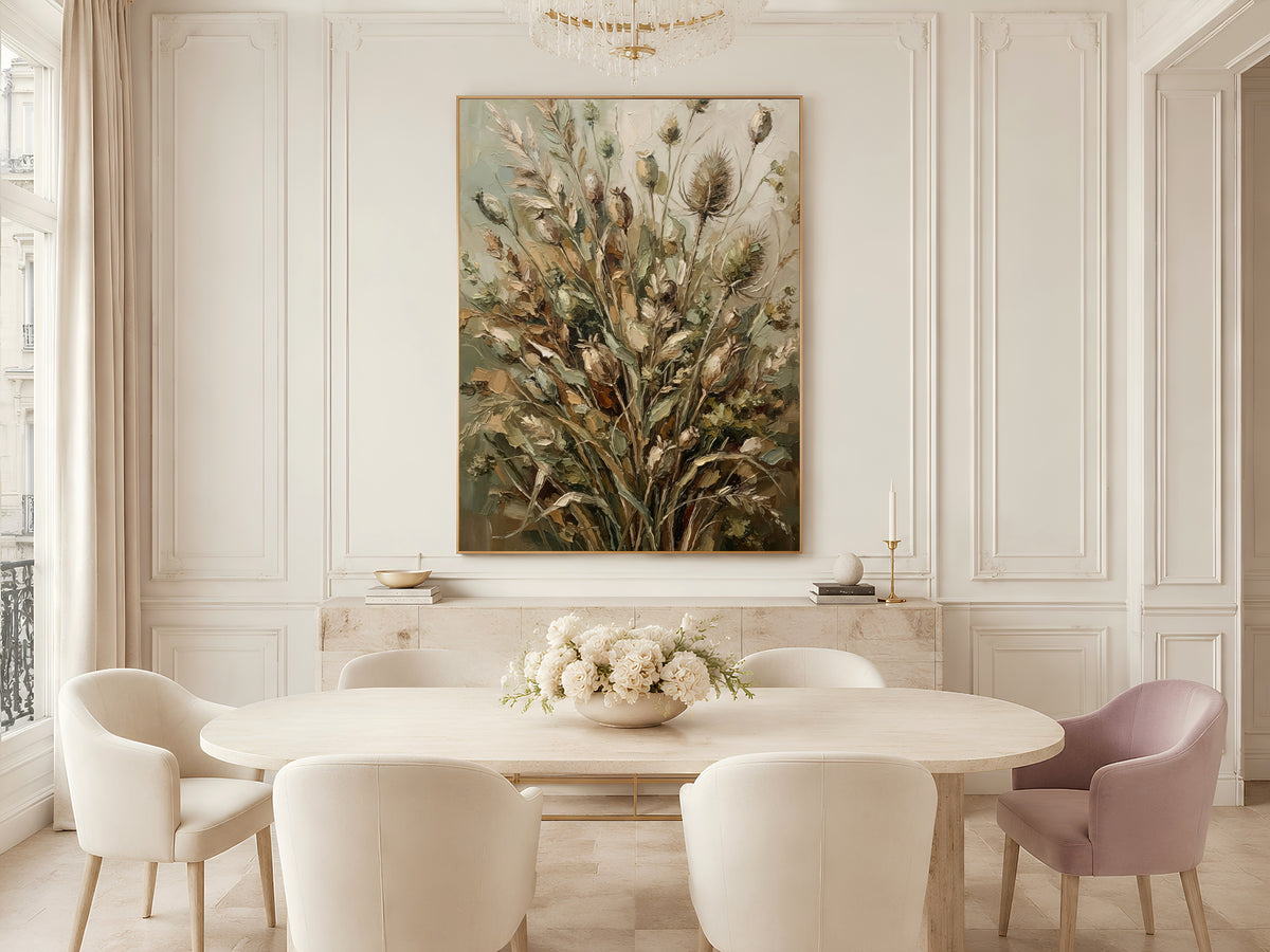 Dried Botanical Wall Art, Sage Green Impasto Oil Painting - Digital Download