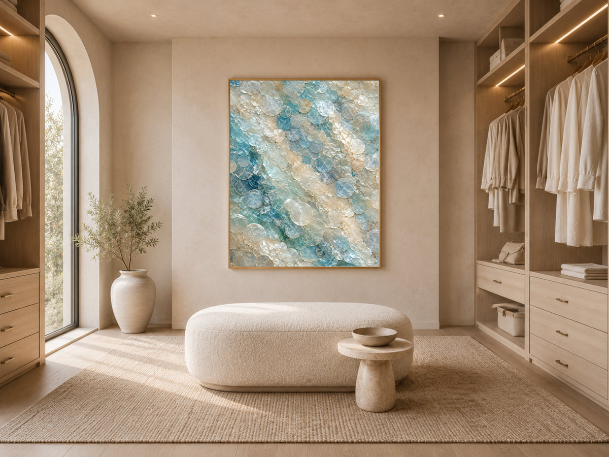 Sea Glass Capiz Shell Wall Art, Aegean Blue Ombre Print - Digital Download