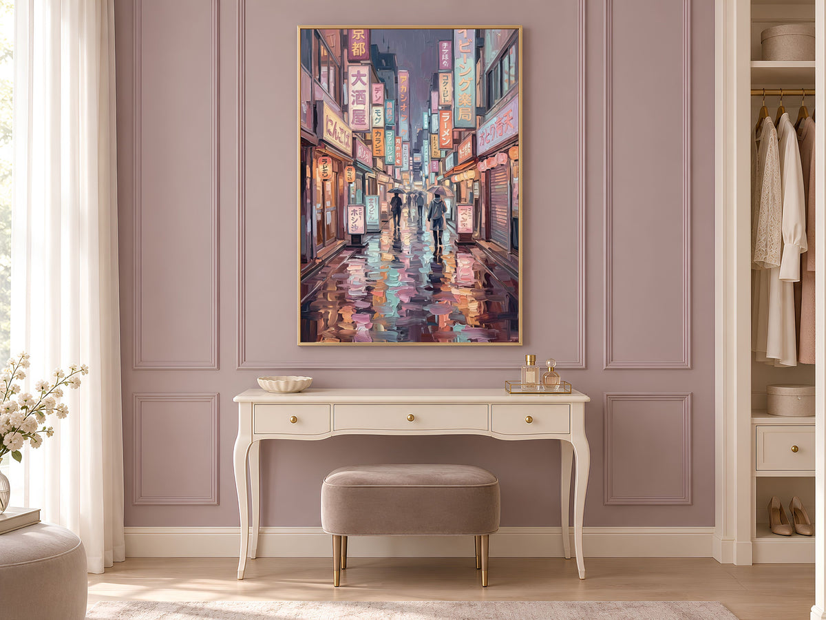 Tokyo Street Wall Art, Impasto Oil Painting Print - Digital Download