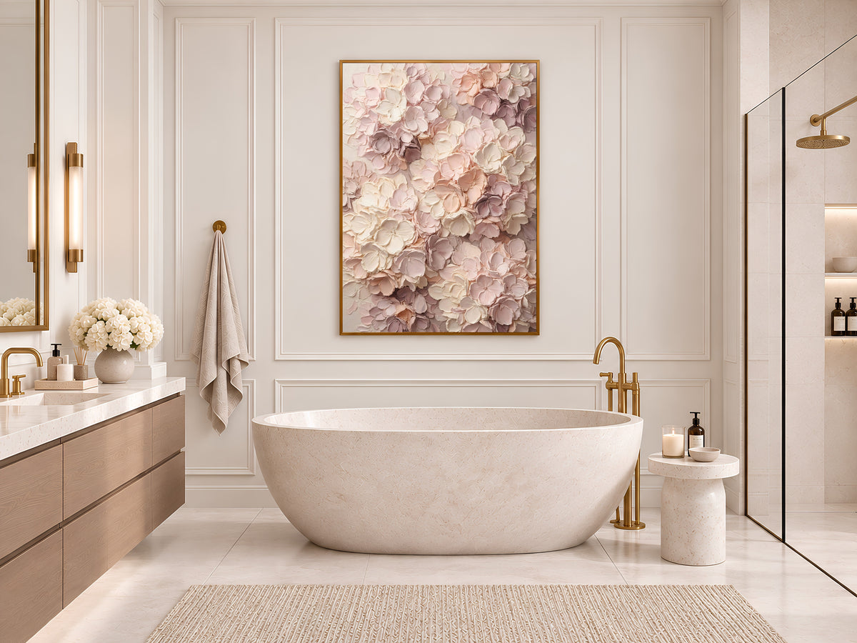 Pink Hydrangea Painting Print, Textured Floral Wall Art, Blush Impasto Flower Art, Printable Digital Download