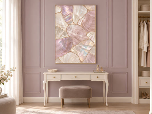 Dusty Rose Mother of Pearl Wall Art, Mauve Shell Mosaic Print, Copper Gold Lines, Romantic Bedroom Decor, Glam Poster, Instant Download