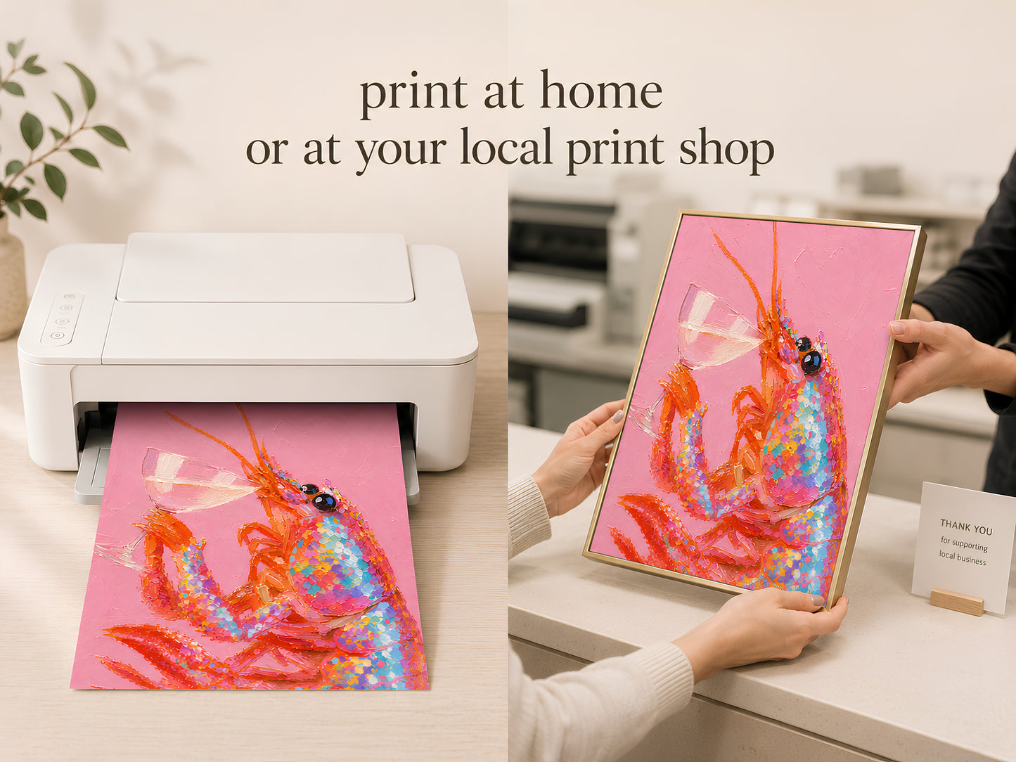 Pink Lobster Wall Art - Digital Download