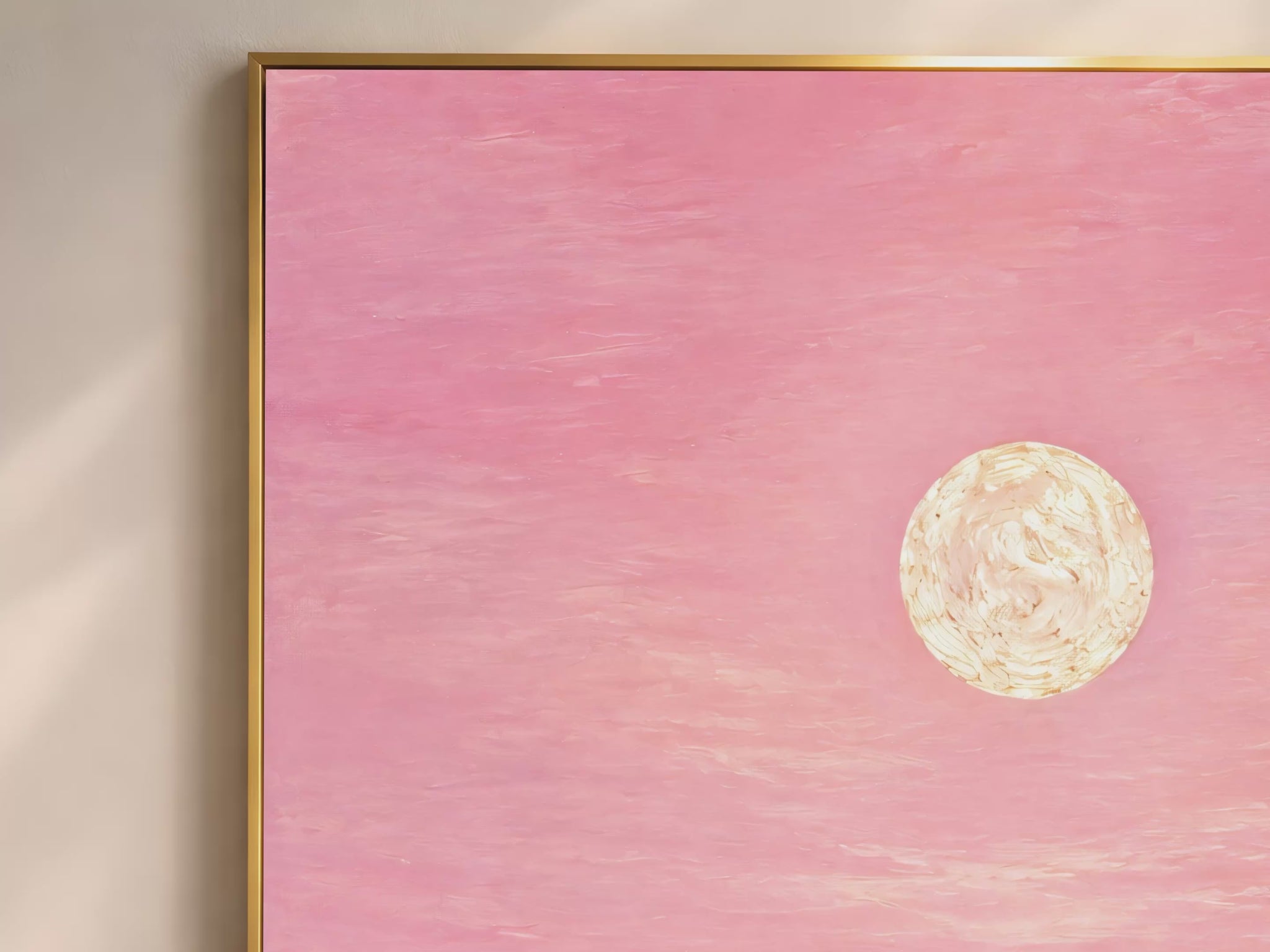 Pink capiz shell ocean wall art video preview in gold frame, iridescent pearl wave closeup
