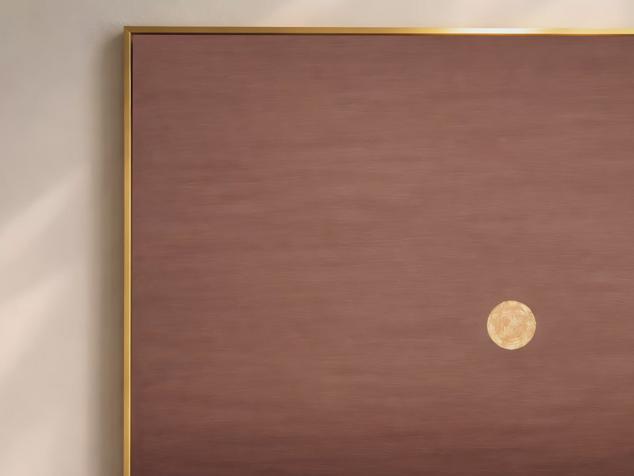 Moonlit ocean print video preview in gold frame, brown and gold impasto seascape

