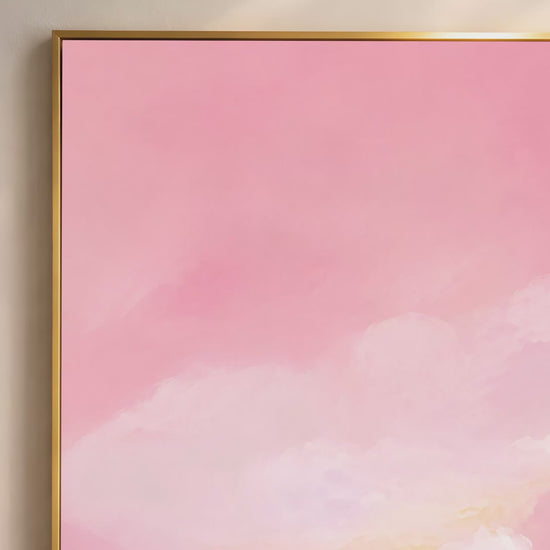 Pink sky marsh landscape print video preview in gold frame, pink and green marsh painting

