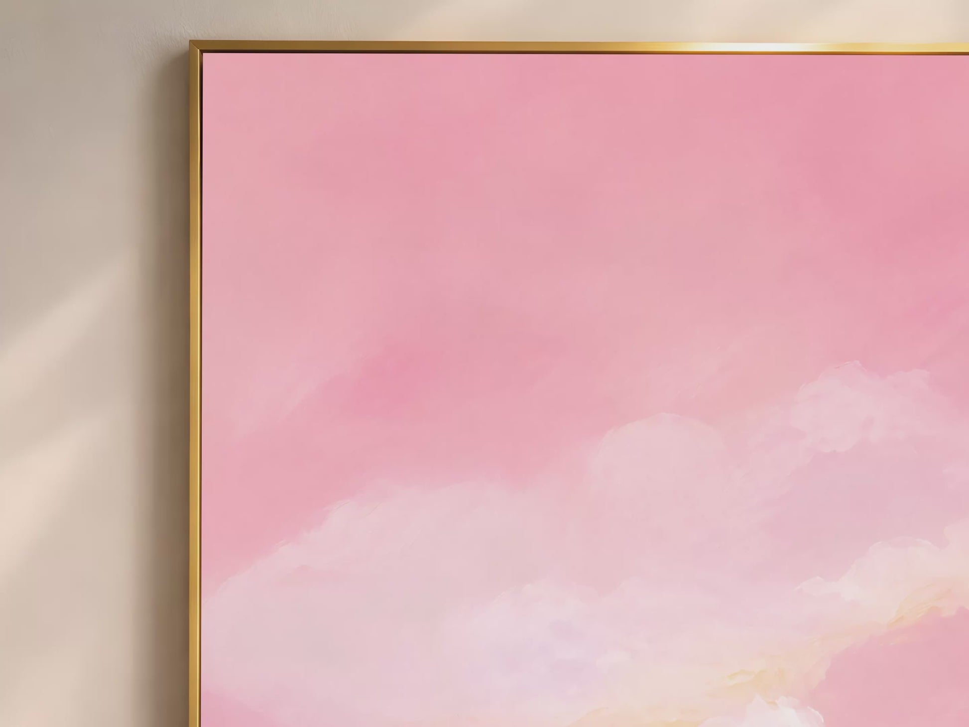 Pink sky marsh landscape print video preview in gold frame, pink and green marsh painting
