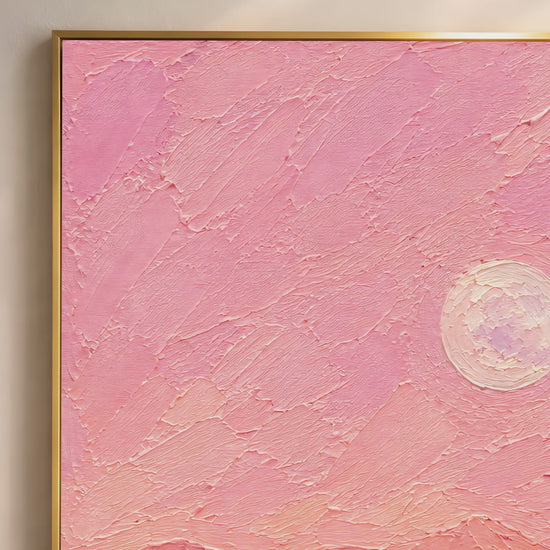 Video preview of pink desert moon wall art print showing hot pink and purple impasto texture detail.