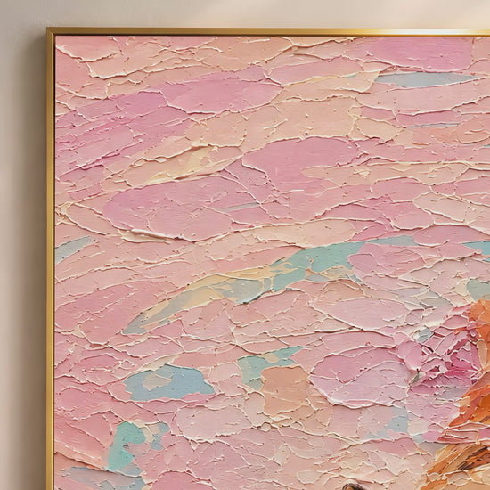 Video thumbnail showing close-up of thick impasto paint texture detail on pastel tiger wall art in pink coral and teal tones
