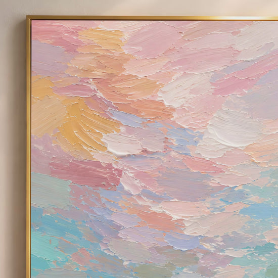 Video thumbnail of impasto sea turtle wall art close-up showing teal, blush, and peach brushwork texture

