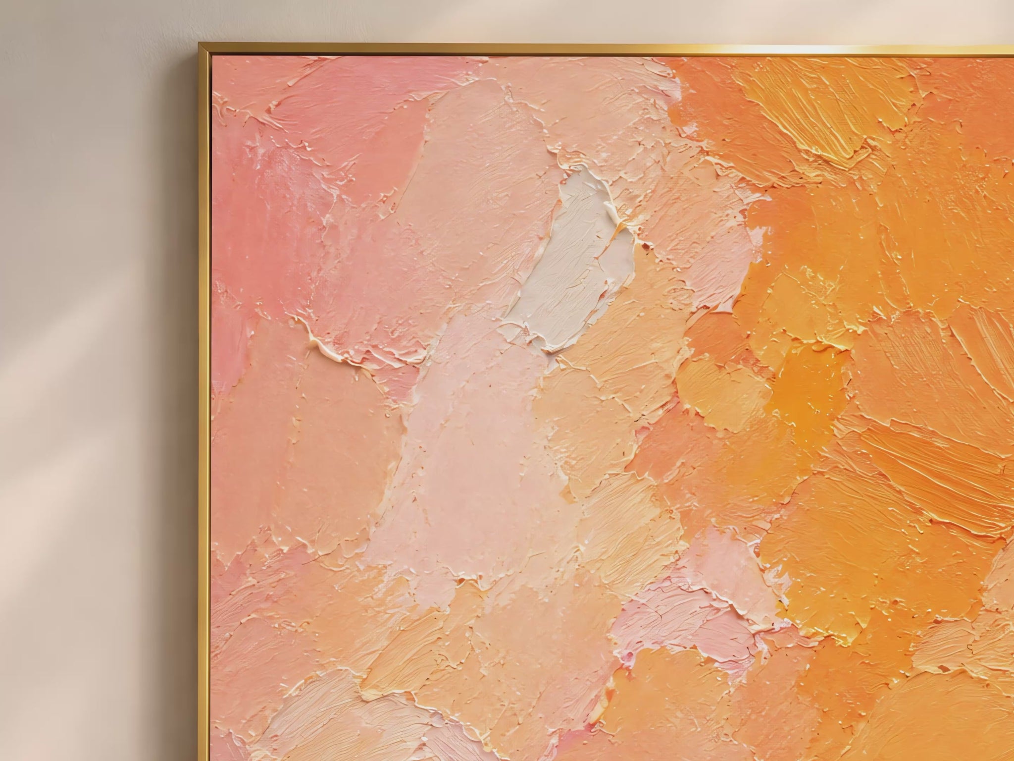 Video preview of boho sun spiral wall art print showing peach and coral impasto texture detail.
